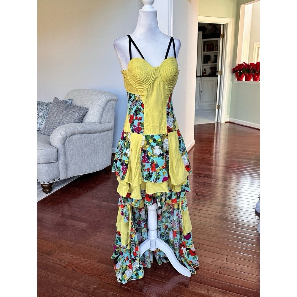 Nuvula Strappy Black Lime Floral Unique Cutout Pattern High Low Dress‎ - Picture 8 of 12